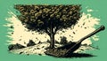 Nature\'s Tools: A Tree and Shovel Illustration, Made with Generative AI