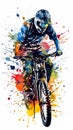 Mountain biker in action on a white background. Generative ai Royalty Free Stock Photo