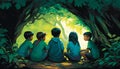 Sheltered Roots: Children Find Solace Under the Green Canopy, Made with Generative AI