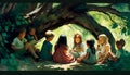 Sheltered Roots: Children Find Solace Under the Green Canopy, Made with Generative AI