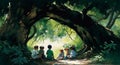 Sheltered Roots: Children Find Solace Under the Green Canopy, Made with Generative AI
