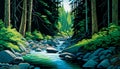 Tranquil Forest Stream: A Vision of Hope for Healing the Earth, Made with Generative AI Royalty Free Stock Photo