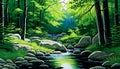 Tranquil Forest Stream: A Vision of Hope for Healing the Earth, Made with Generative AI Royalty Free Stock Photo
