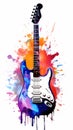 Watercolor stylish electric guitar isolated on white. Music concept. Generative ai