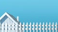 White picket fence on blue background