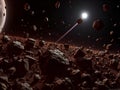 Asteroid Field Near a Gas Giant: Cosmic Debris Royalty Free Stock Photo