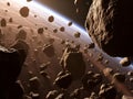 Asteroid Field Near a Distant Blue Planet Royalty Free Stock Photo