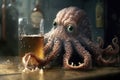 Drunk Octopus in a Pub, Generated AI Royalty Free Stock Photo