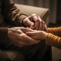 AI generated image. Elderly hands holding younger hands, generational bond Royalty Free Stock Photo