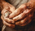 AI generated image of elderly person hands holding a length of thread