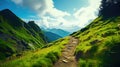 Breathtaking Views of Green Mountains from Elevated Hiking Trail AI generated