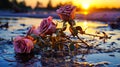 Emotional Art and Symbolic Representation A Wilting Rose on a Moonlit Beach AI generated Royalty Free Stock Photo