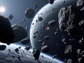 Asteroid Field Around a Gas Giant: Cosmic Debris Royalty Free Stock Photo