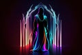Neon Isometric Silhouette with Vibrant Lighting, Made with Generative AI