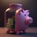 AI generated image of family keeps their savings in a piggy bank, financial literacy