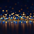 AI-Generated Dark Blue Background with Gold and Blue Lights, Sparkles, and Dots Royalty Free Stock Photo