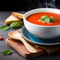 A bowl of creamy tomato soup with a grilled cheese sandwich. Ai generated Royalty Free Stock Photo