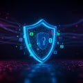AI-Generated Image of Digital Shield with Keyhole Icon and Security Elements