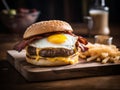 burger made with a beef patty topped with a fried egg