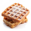 Golden Waffles with Sugar on Clean White Background Royalty Free Stock Photo