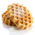 Golden Waffles with Sugar on Clean White Background Royalty Free Stock Photo
