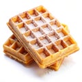 Golden Waffles with Sugar on Clean White Background Royalty Free Stock Photo