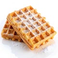 Golden Waffles with Sugar on Clean White Background Royalty Free Stock Photo