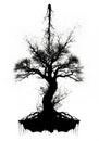 AI-generated image featuring a black silhouette of a tree with Royalty Free Stock Photo