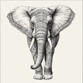 Vector Hand-Drawn Elephant Standing with Ethnic Patterns Royalty Free Stock Photo
