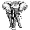 Vector Hand-Drawn Elephant Standing with Ethnic Patterns Royalty Free Stock Photo