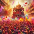 AI generated image of the festival of colours, Holi, being celebrated by people of India