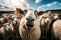 Close up flock of curious funny sheep Royalty Free Stock Photo