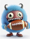 Cute fluffy ball monster playing American football