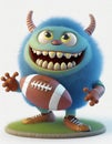 Cute fluffy ball monster playing American football
