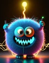 Cute fluffy ball monster playing with electricity