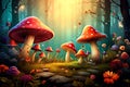 A forest glade adorned with mushrooms and toadstools vector fall background Royalty Free Stock Photo