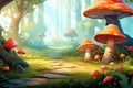 A forest glade adorned with mushrooms and toadstools vector fall background Royalty Free Stock Photo