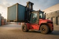 Forklift Handling Shipping Container. Ai-generated Royalty Free Stock Photo