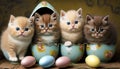 Cute Kittens Sitting in Easter Eggshells, Generative AI.