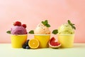 Fruit Sorbet tasty fast food street food for take away on yellow background