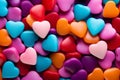 Full frame view of the colorful heart shaped candies. Valentine\'s Day concept