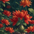 AI generated image of fully bloomed red colour flowers in a garden