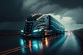 Futuristic autonomous cargo truck delivers cargo