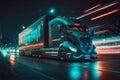 Futuristic cargo truck delivers cargo