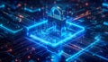 Futuristic Cyber Security Padlock on Microchip with Digital Data Protection and AI Encryption Technology Royalty Free Stock Photo