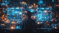 AI generated futuristic data analyst monitoring global financial dashboards at night Royalty Free Stock Photo
