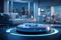 A futuristic smart home with voice controlled appliances modern futurism background