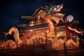 AI generated image. Giant old Chinese dragon temple. Chinese Lunar New Year concept Royalty Free Stock Photo