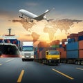 AI-Generated Image: Global Shipping Network with World Map and Transport Modes Royalty Free Stock Photo
