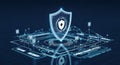 Digital Security Shield on Network Technology Platform, AI Generated Royalty Free Stock Photo